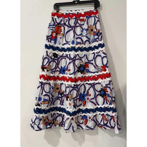 Celia B Dresses & Skirts - CeliaB Womens Floral Rope Print Tiered Maxi Skirt Rickrack Blue Red White Size M